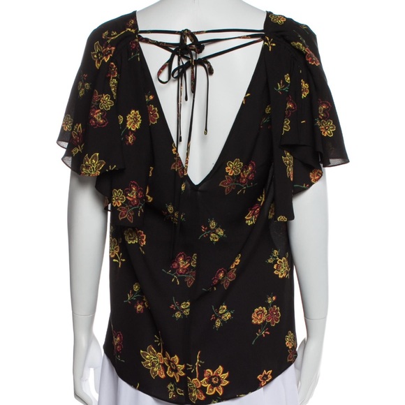 A.L.C. Black & Floral Print Silk Blouse, Size 8 - Picture 3 of 8
